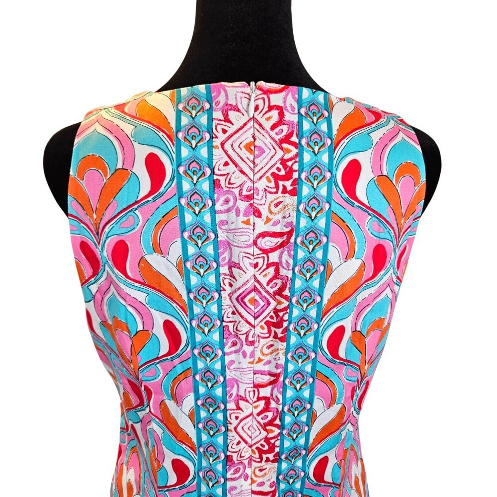 London Times Womens Sleeveless Shift Dress Pink Multicolor Geometric Size 6 - Picture 8 of 11